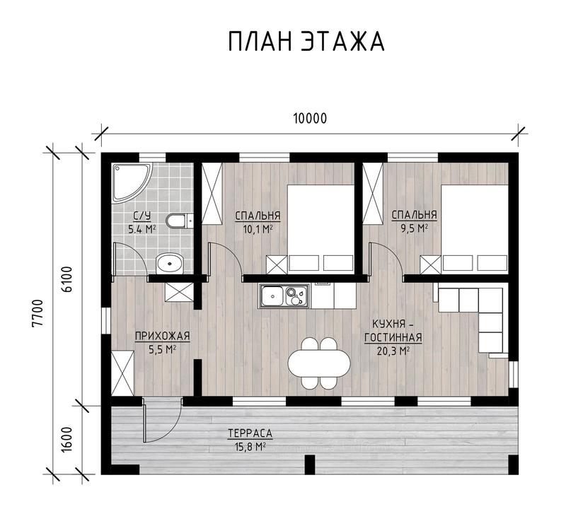 Проект дома из сип-панелей в стиле Hi-Tech планировка