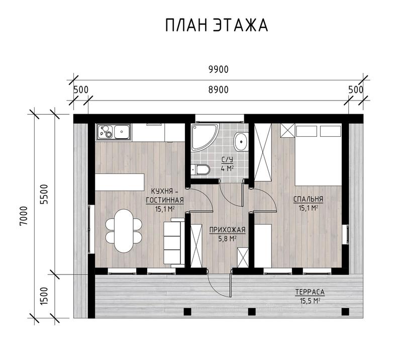 Проект дома из сип-панелей в стиле Hi-Tech S планировка